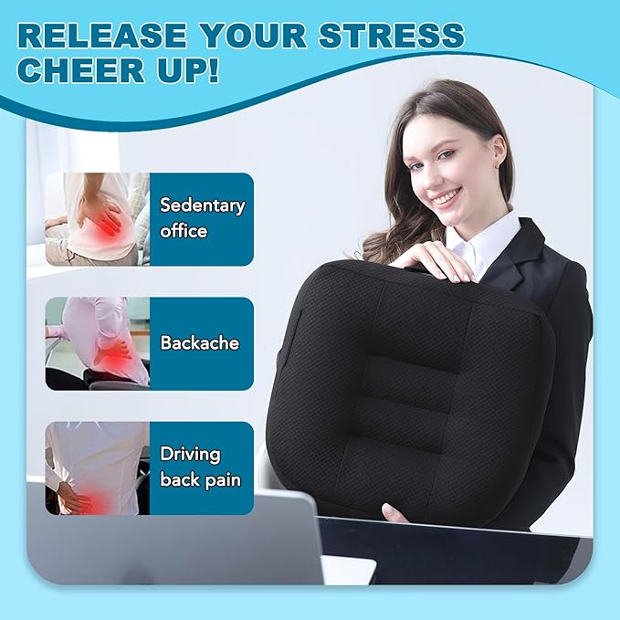 Office Chair Cushions for Back and Butt, Ergonomic Chair/Seat Cushion for Long Sitting, Sitting Pillow for Automobile, Wheelchair, Computer, Office Chair Hip Support Black