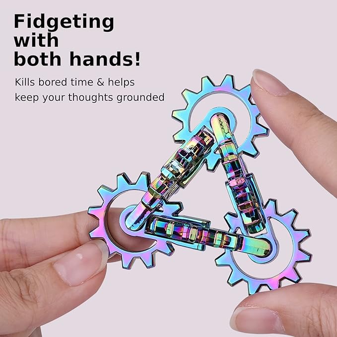 Infinity Gear Fidget Toy, Solid Metal Never Ending Flippy Novelty Kinetic Desk Toy, Relieve Stress, Anxiety, Promotes Focus, Keep Fingers/Hands Busy, Avoid Bad Habits (Rainbow)