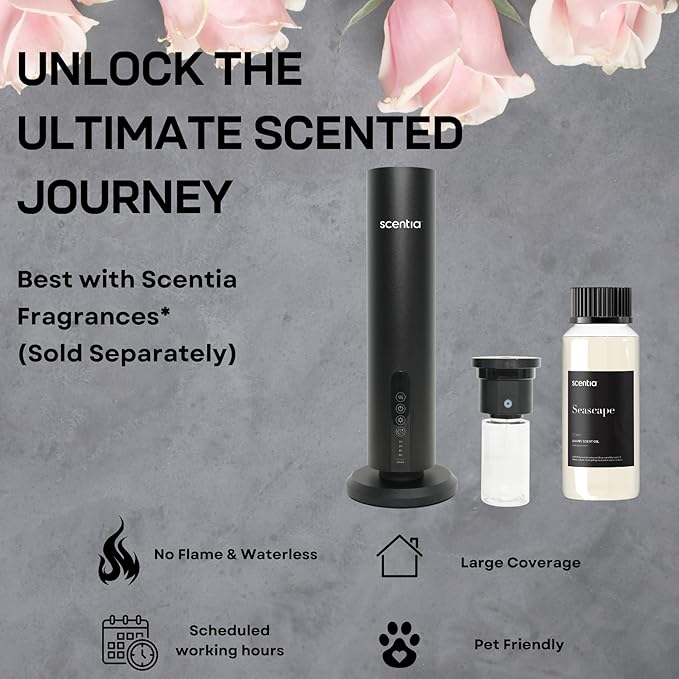 Max Wireless Diffuser for Home – Rechargeable Battery-Operated Waterless Scent Diffuser |Covers 1500 Sq Ft | Cold-Air Technology | Black | Hotel-Inspired Oils Included