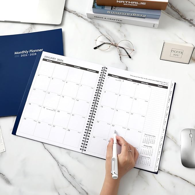2026-2028 Monthly Planner - 3 Year Monthly Planner 2026-2028, Jan 2026 - Dec 2028, 9" x 11", 36-Month Calendar with Tabs - Navy Blue