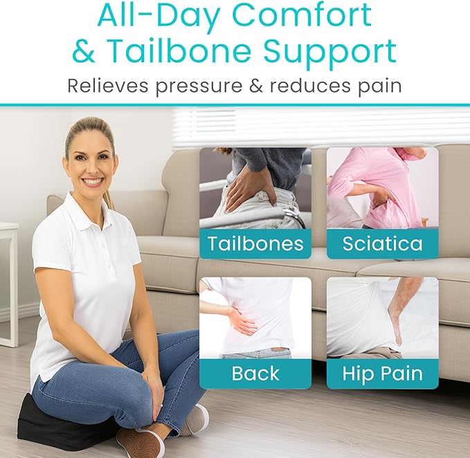 Vive Orthopedic Seat Cushion - Folding Wheelchair Cushion - for Stadium, Car, Office Chair Seat - Portable Coccyx Pad for Comfort Support Pillow for Sciatica, Lower Back, Tailbone Pain Relief