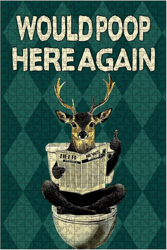 500 Piece Wooden Deer Puzzle Would Poop Here Again Adult Challenge for Focus & Stress Relief 20.4x15 Inch