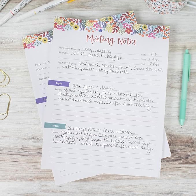 bloom daily planners 8.5" x 11" Double Sided Meeting Pad - Topics, Takeaways, Action Items & Follow-Ups - Undated Meeting Notes Agenda Organizer