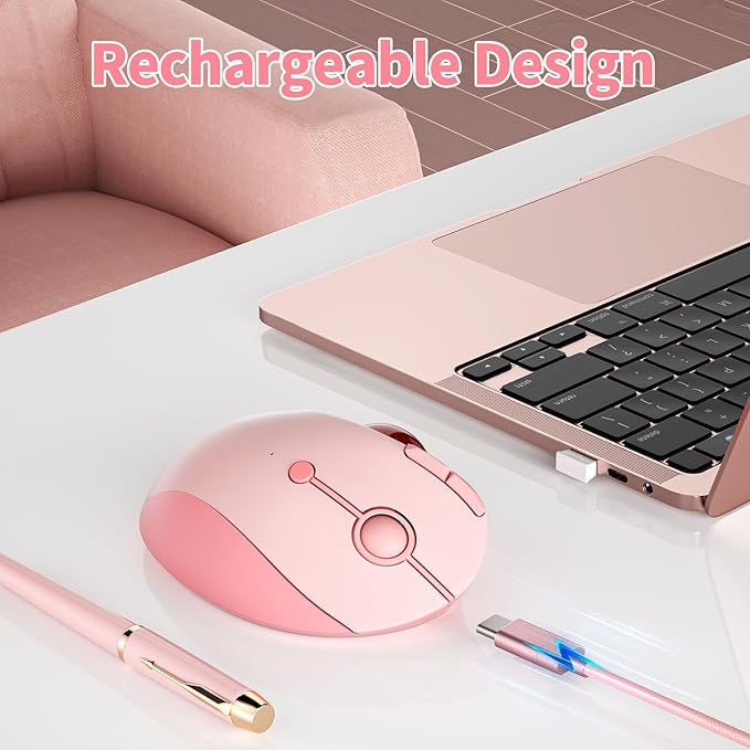 seenda Wireless Trackball Mouse, Bluetooth Ergonomic Rollerball Mouse Rechargeable Multi Devices USB/Bluetooth Connection Thumb Control Mice Compatible for Mac/Android/Windows Computers, Pink