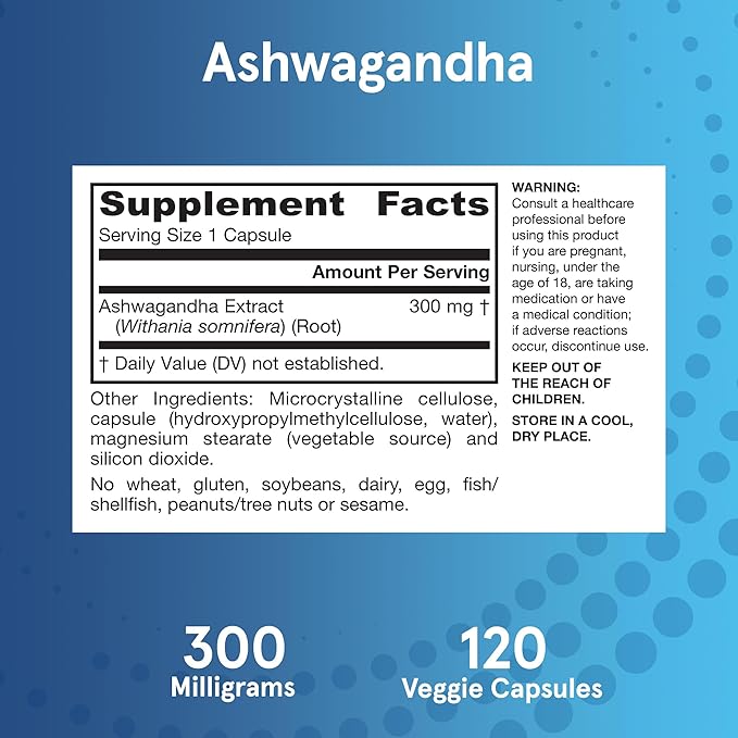 Jarrow Formulas Ashwagandha 300 mg - 120 Veggie Capsules - Overall Health & Resistance to Fatigue - Supplement Supports Endurance, Muscle Recovery & Cognitive Health - 60 Servings (Pack of 12)