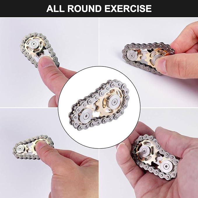 Bike Chain Gear Fidget Spinner, Metal Sprocket Chain Fidget Toy, Stress Anxiety Relief Fidget Toy Finger Spinning Toy for Kids Stainless Steel Sensory Bearings EDC Novelty Toy, Golden Plating Sprocket