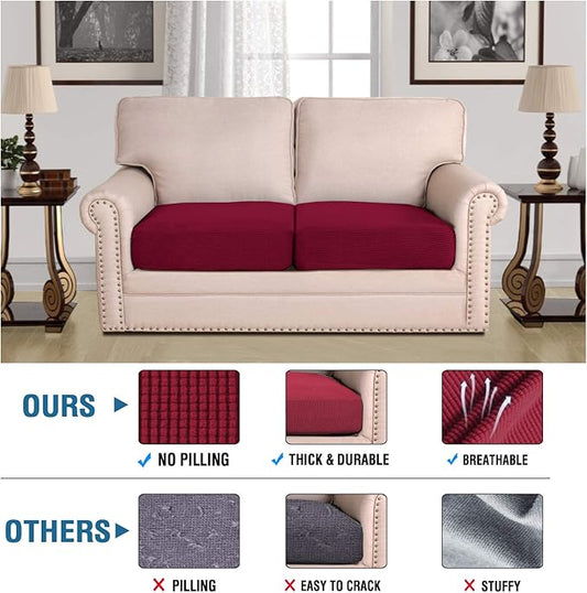 H.VERSAILTEX High Stretch Individual Seat Cushion Covers Sofa Slipcovers Couch Cushion Covers Sofa Covers Featuring Jacquard Textured Twill Fabric (2 Pack for 2 Cushion Loveseat, Burgundy Red, One)