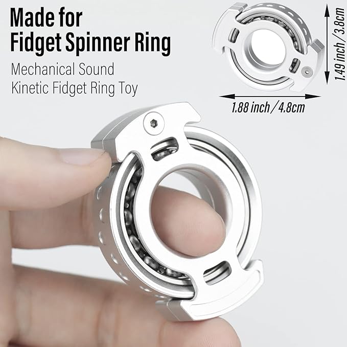 FREELOVE Ring Fidget Spinner for Adults, Men Finger Haptic Roller, Small Metal Clicker Toys, Ball Bearing, Black Fingears Spinning EDC for Anxiety Stress, Silver