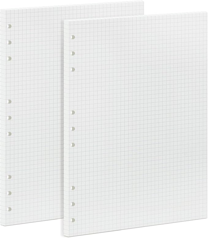 90 Sheets Planner Refill Paper 5mm Squared Inserts Paper B5 9 Holes Binder Grid Notepaper for Filofax Bullet Journals Diary (7.09x10.04 inch)