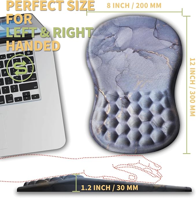 Ergonomic Mouse Pad With Wrist Rest Support, Massage Design Relief Carpal Tunnel Pain, Memory Foam Non-Slip for Wireless Mouse, Marble Cluudy