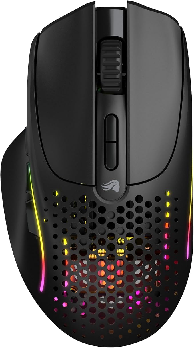 Glorious Gaming Model I 2 Wireless Gaming Mouse - Hybrid 2.4Ghz & Bluetooth, 75g Superlight, 9 Buttons (2 Swappable), RGB, PTFE Feet, MMO/MOBA/FPS, Long Battery Life, Side Thumb Rest - Black
