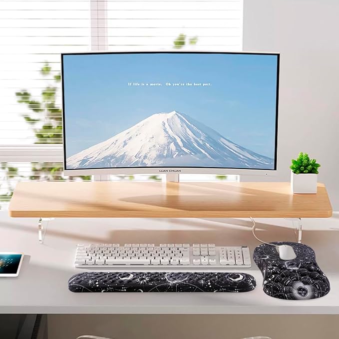 Mouse Pad Wrist Support, 2 in1 Keyboard Wrist Rest+ Ergonomic Mouse Pad, Non-Slip Wrist Rest for Computer Keyboard, Made Easy Typing & Relieve Wrist Pain(Sun Moon)