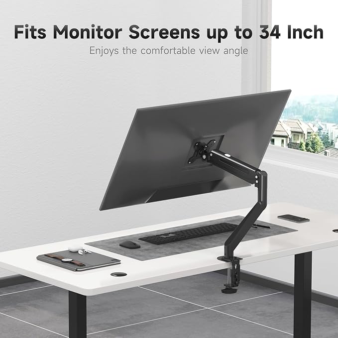 Suptek Single Monitor Arm 13 to 34 Inch,Adjustable Gas Spring Monitor Desk Mount Stand Holds up to 4.4-26.4lbs,VESA Mounting Holes 75/100mm,Black(MDXB)