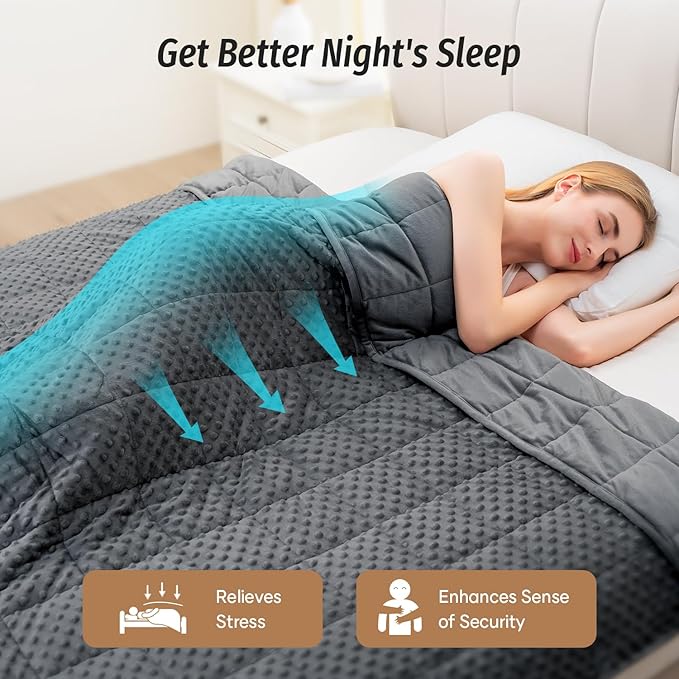 Wemore Minky Dot Weighted Blanket for Adults Twin Size 15 lb, Soft Heavy Blanket for Stress Relief and Sleep Promotion, Breathable Blanket for All-Season with Glass Beads, Dark Grey 48 x 72 inches