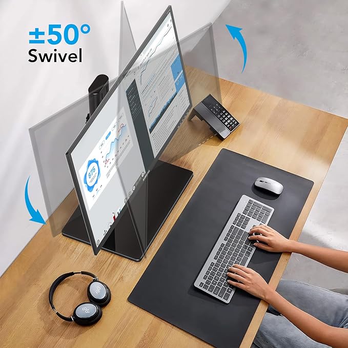 AX WABER Single Monitor Desk Stand Free-Standing Desk Mount Arm Riser for 13 inch to 32 inch Screen Freestanding VESA Mount Base, Adjustable Height, Tilt, Swivel, Rotation, Black AX05TB01