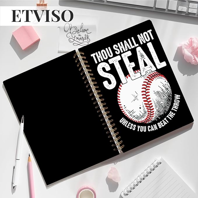 Funny Baseball Notebook, Baseball Coach Gifts Notebooks for Note Taking, Gifts for Baseballs Lovers Journal, Thou Shall Not Steal Retro Baseballs Journals for Writing, 5.5x8.3 Inch