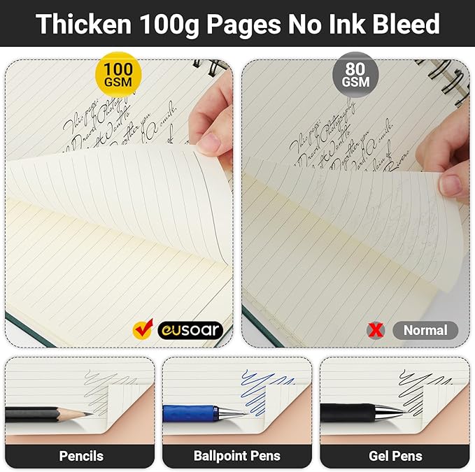 EUSOAR Spiral Notebooks, 12 Packs A5 5.5"x8.3" 120 Pages Hardcover Lined Travel Writing College Ruled Notebooks, Memo Notepad Sketchbook, Students Office Business Subject Diary Book Journal-Dark green