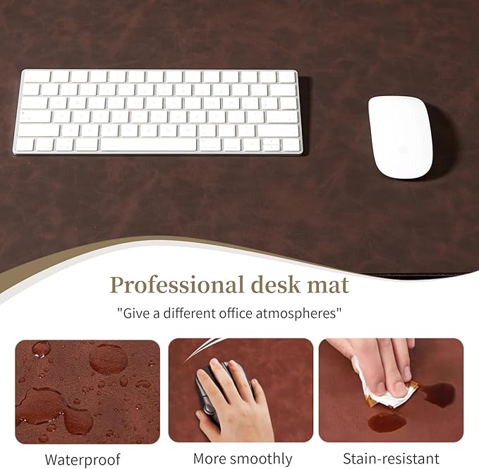 Leather Desk pad for Computer and laptops, Ideal for Gaming and Office use, Large Mouse pad and Keyboard mat,Desk mat Special for Man. A complimentary Wrist pad and Phone Stand.(Brown, 15.7"x 31.5")