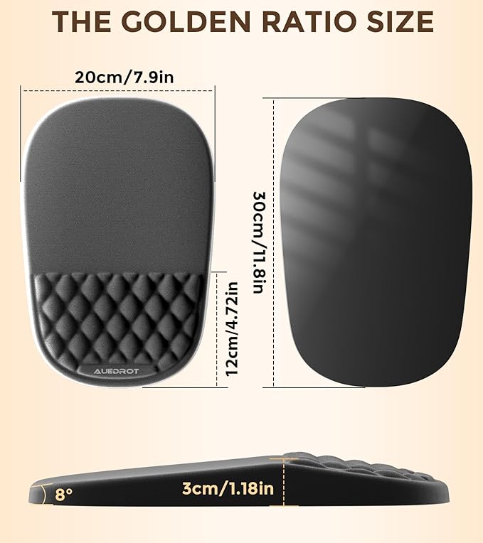 AUEDROT Ergonomic Mouse Pad with Wrist Rest 2 in 1 Mousepad with Wrist Support, Memory Foam Desk Mouse Mat with Massage Nubs & Gel PU Non-Slip Base, Suitable for Office & Gaming, As a Gift, Black