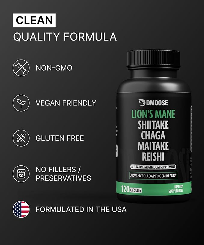 Lions Mane Mushroom Complex - 5300 mg Adaptogenic Blend for Memory, Focus and Immune Support - 5 in 1 Lionsmane, Chaga, Maitake, Shiitake and Reishi Extract - Nootropic Mushroom Supplement Capsules