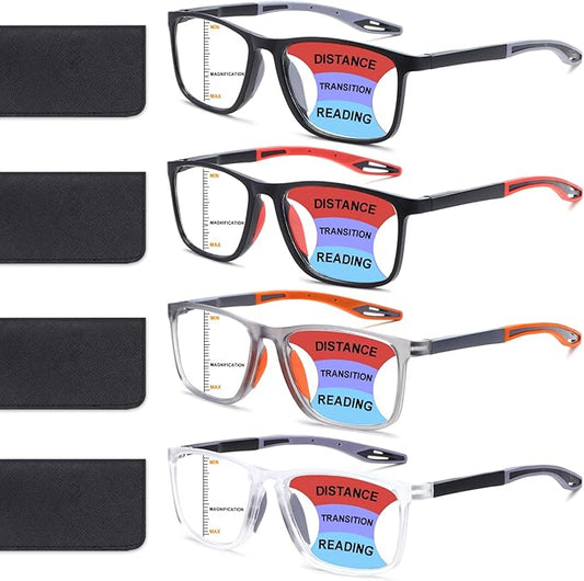 4 Pack Progressive Multifocus Reading Glasses for Men Women TR90 Sports Style Anti-Blue Light Computer Readers