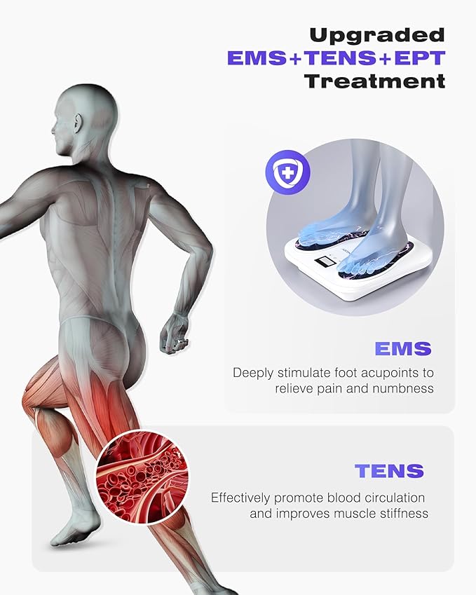 KINGJOY Foot Massager for Neuropathy, Rechargeable EMS TENS Foot Stimulator with 10 Modes 20 Intensities for Circulation Plantar Fasciitis & Swelling Pain Relief, Gifts for Women Men-White