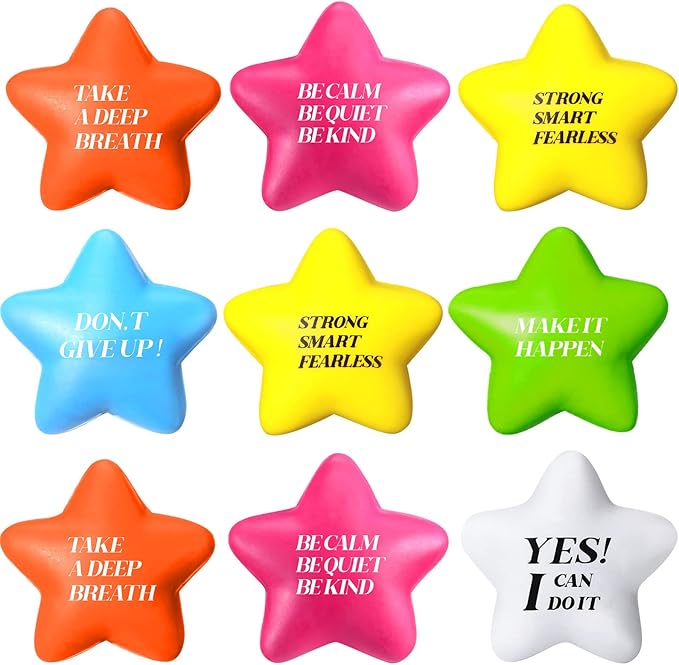 Chalyna 30 Pieces Motivational Star Stress Ball Quote Relief , 2.2 Inch PU Foam Stress Toys Bulk Sensory Star Toy Gifts for Kids Teens Adults Relieve Anxiety Party Supplies(Bright Colors)