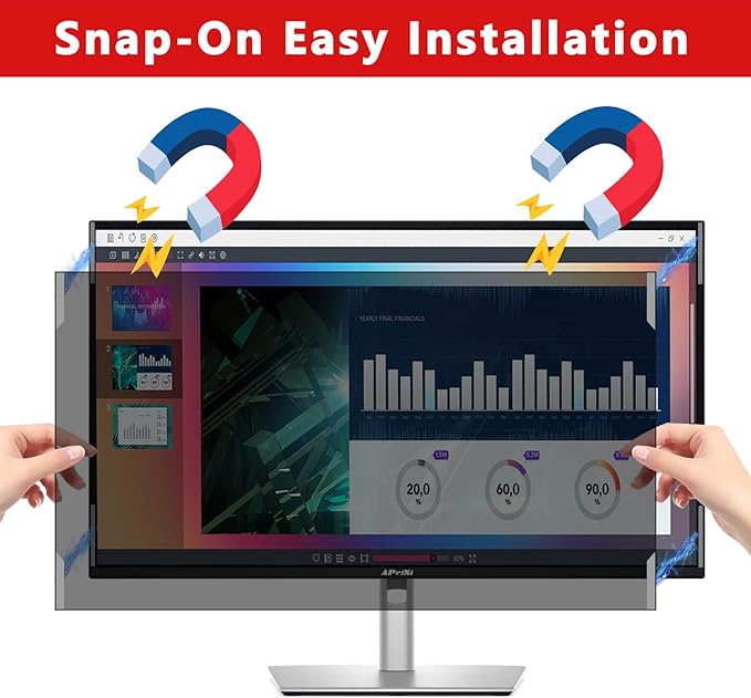 24 Inches Magnetic Computer Privacy Screen Filter | Privacy Shield | Anti Glare & Blue Light Filter | Eye Protection | Snap On | Widescreen 16:9 Edge-To-Edge Monitor Protector