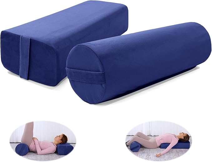 MABOZOO Yoga Bolster Set, Velvet Cover High Density Foam Pillows for Restorative Yoga and Meditation, Rectangular and Cylinder Bolster Pillow Meditation Cushion Pillow For Women Leg
