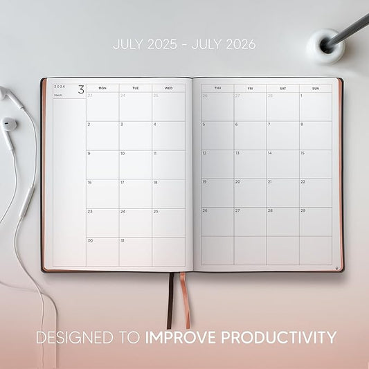 Academic Planner 2025-2026 - Rose Gold Edition, Weekly Planner and Monthly Planner – Hourly Appointment Book – Softcover Calendar, Simple Design for Productivity, June 2025 - July 2026 – 8.5 x 11