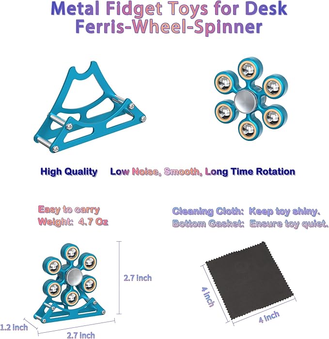 Desk Toys for Fidget Ferris-Wheel Spinner: 4mins Metal Cool-Gadgets Kinetic-EDC-Toy, Cool-Stuff for Kid Children Teen Adult, ADHD Tools Stress Relief Gift for Office Home School Men Woman Christmas