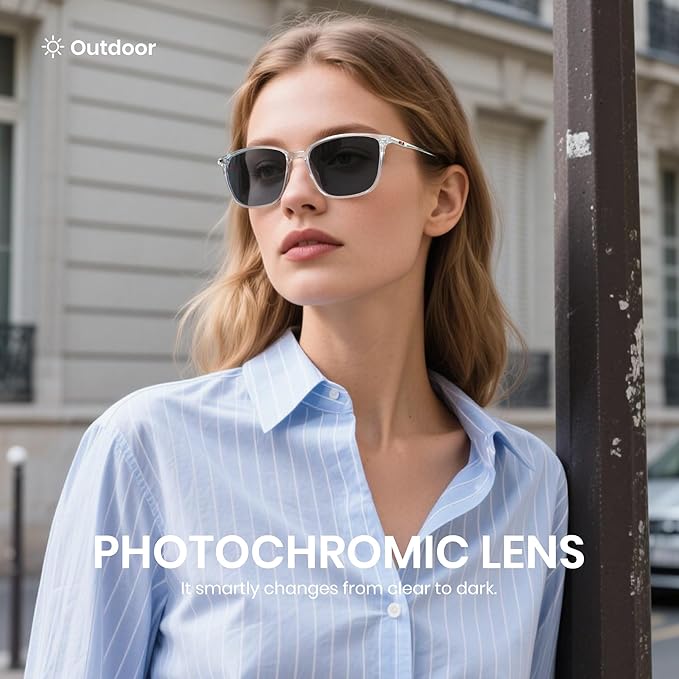 Cyxus Blue Light Blocking Glasses Photochromic Men Square Computer Gaming UV400 Protection 8208iT34