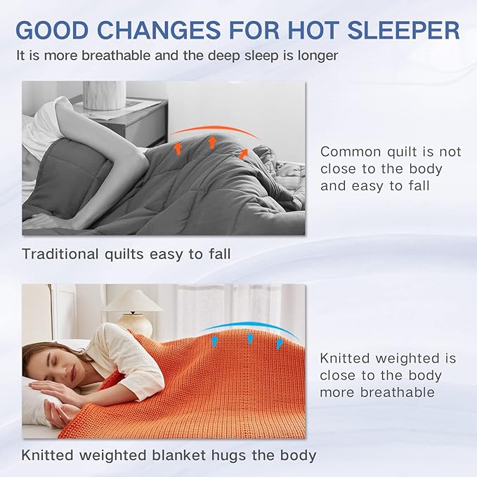 Guohaoi Knitted Weighted Blanket for Adults (Orange 48"x72" 10lbs) No Beads Cooling Throw Blanket for Hot Sleepers, Home Decor Breathable Chunky Knit Heavy Blanket Use on Full Size Bed