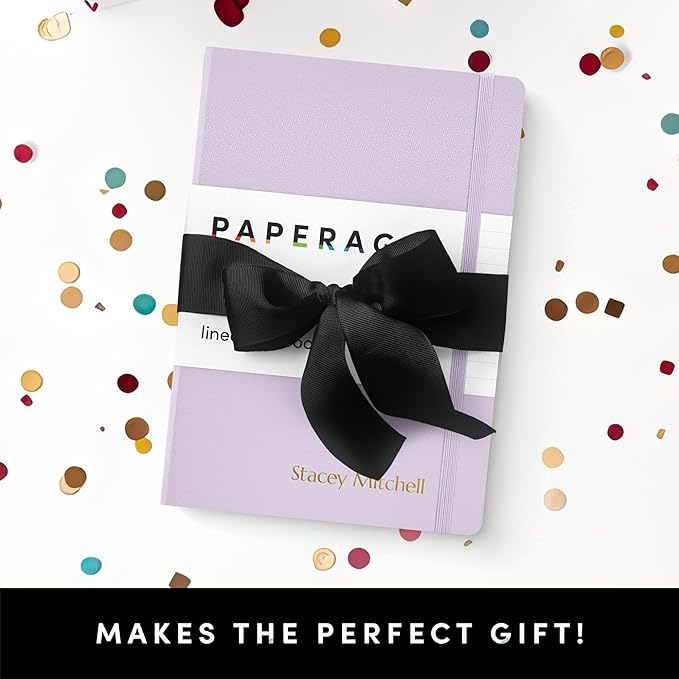 PAPERAGE Personalized Lined Journal Notebook for Writing - Customizable Text in Embossed Metallic Gold Foil, 160 Pages, 100 GSM Thick Paper, Leather Hardcover, 5.7 inches x 8 inches, Sage