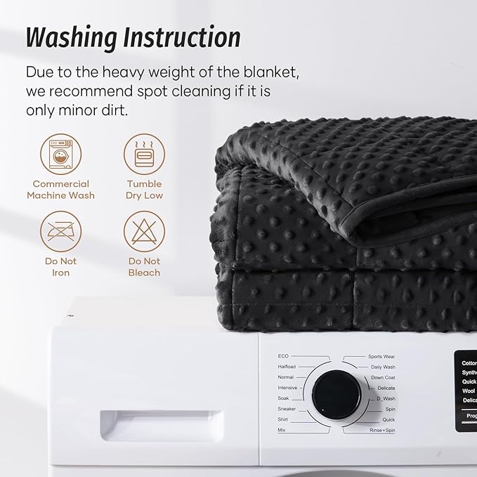 Wemore Minky Dot Weighted Blanket for Adults Twin Size 12 lb, Soft Heavy Blanket for Stress Relief and Sleep Promotion, Breathable Blanket for All-Season with Glass Beads, Black 60 x 80 inches