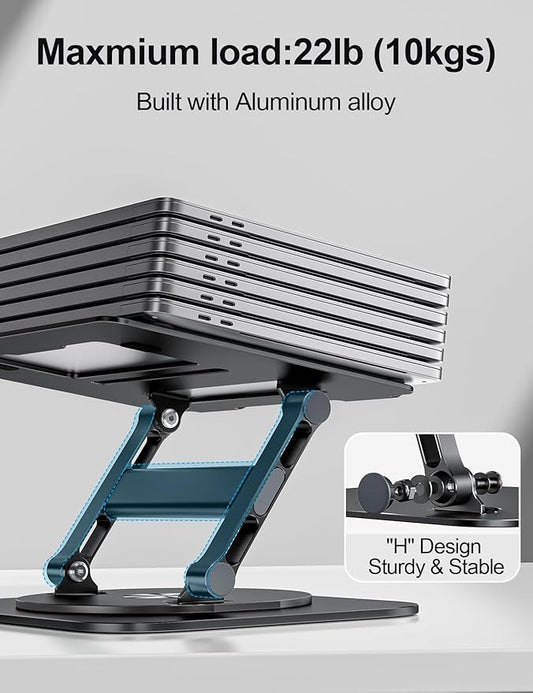 Laptop Stand, H-Design Stable Computer Stand, Ergonomic Laptop Riser with 360° Rotating Base, Notebook Compatible with All 10-17” Laptops, Black