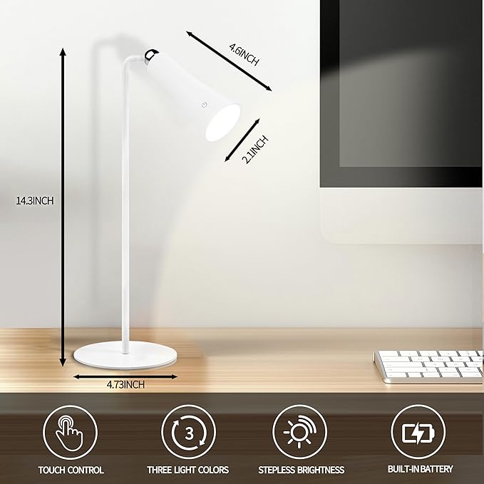 Wireless Desk Lamp LED Cordless Table Lamp for Home Office Eye-Caring Light,3 Color Modes,4-in-1 Magnetic Lamp,Touch Control Desk lamp for Reading