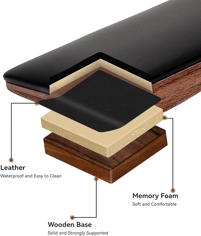 ASFSKY Keyboard Wrist Rest with Memory Foam Anti-Slip Rubber Base Ergonomic Wooden Wrist Rest for Mechanical Keyboard Durable and Easy to Clean for Gamer Staff (Black)