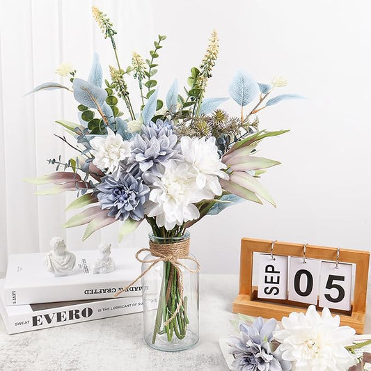 Fake Flowers in Vase Artificial Flowers Coffee Table Decor, Faux Flowers in Vase, Flower Arrangements Artificial Plants Silk Flowers for Home Decor Indoor Centerpiece Table Decorations (Blue White)