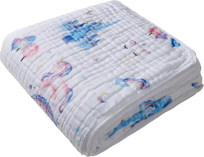 ZPECC Muslin Baby Blanket Thicker, 30x40 Organic Cotton Newborn Receiving Quilt Hypoallergenic for Baby Essentials Swaddle Crib Stroller, Unicorn