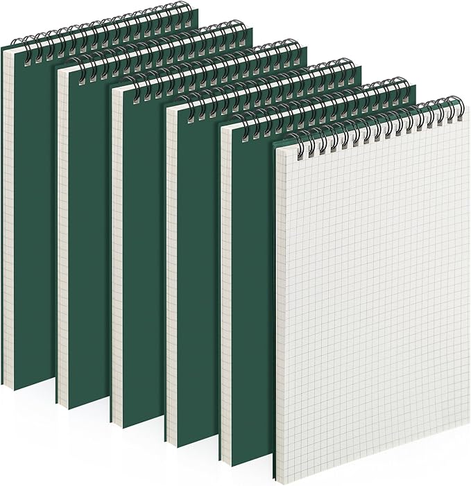 6 Pack Graph Paper Spiral Notepad A5 Top Wirebound Notepad Grid Notebook Steno Pads Memo Notebook Grid Paper 140 Pages for Writing Sketching Drawing Office Supplies (Dark Green)