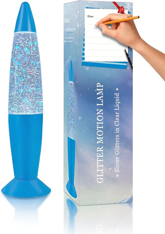 13 Inches Blue Glitter Lamp with Hexagonal and Pentagonal Sparkles Large Adored by Adults and Kids for Years, Glitter Blue Night Light for Boys Girls Bedroom Office Decor, Relaxing