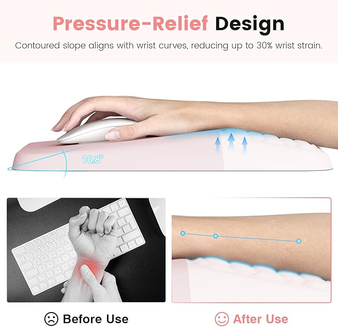 Ospelelf Mouse Pad with Wrist Rest Ergonomic Comfortable Pain Relief Mousepad Wrist Support for Computer Solid Pink
