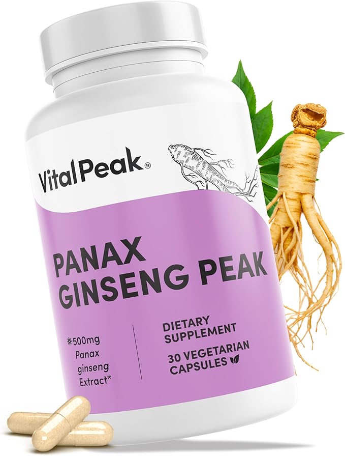 Panax Ginseng Peak 500 mg - Supports Mental Clarity, Energy & Focus - Panax Ginseng Steam & Leaf Extract Supplement for Women & Men - Vegan, Gluten Free, Dairy Free, Non-GMO - 30 Capsules