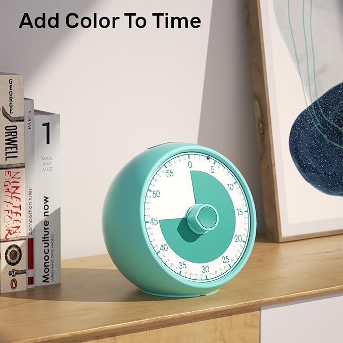 Visual Timer 60-Minute, Kids Timer for Homeschool Desk, Time Management Tools with Silent Operation, Timer for Kitchen Office Classroom(Green)