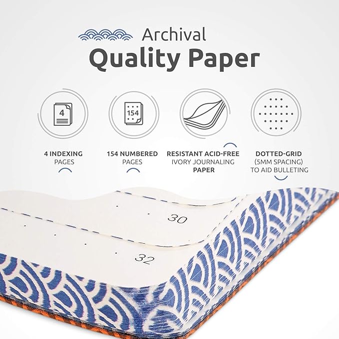 Soft Cover Large B5 Dotted Journal - Enjoy Bullet Journaling with a 7x10-inch, Non-Bleed Thick 120gsm Paper, Dot Journal in Orange, Japanese Edge Motif - Faux Leather Lay Flat Dot Notebook - ZenART