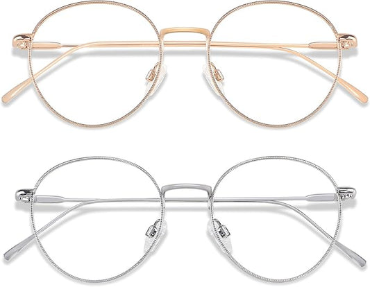ANDWOOD Blue Light Blocking Glasses Women Men Small Face Computer Clear Bluelight Blocker Super Lightweight Metal Frame Round