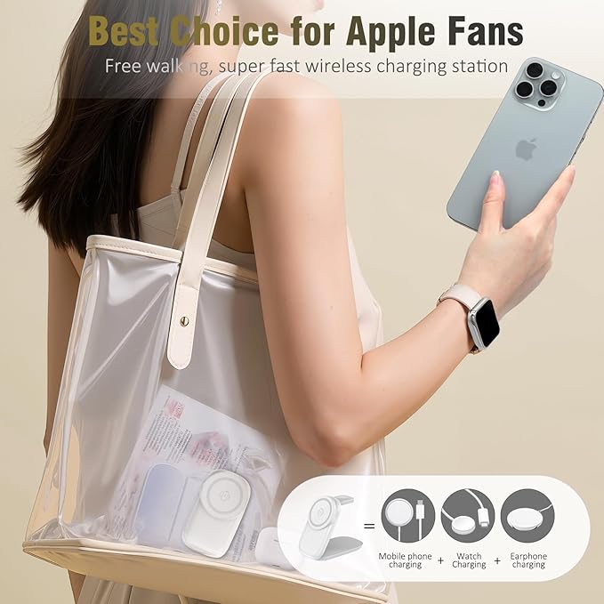 Foldable Wireless Charger, Fast Max Charging for iPhone 16/15/14/13/12 Pro Max, 3 in 1 Charging Station for Apple Watch 10－3 & AirPods Pro/4/3（White