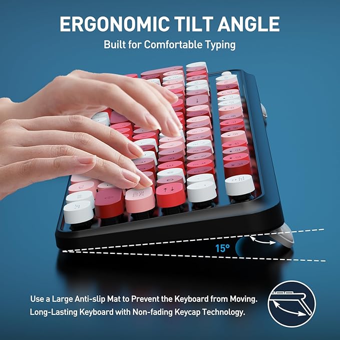 FOPETT 2.4GHz Wireless Keyboard and Mouse Set with Switch Button - Full-Size Keyboard - Compatible for Windows/Laptop/PC/Notebook/Smart TV and More - Black Colorful