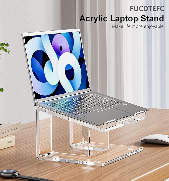 Acrylic Laptop Stand for Desk, Laptop Riser for 10-17.3 Inch Laptops, Ergonomic Computer Stand Holder Compatible with Macbooks and Notebooks- Clear